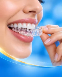 Patient wearing a clear dental aligner