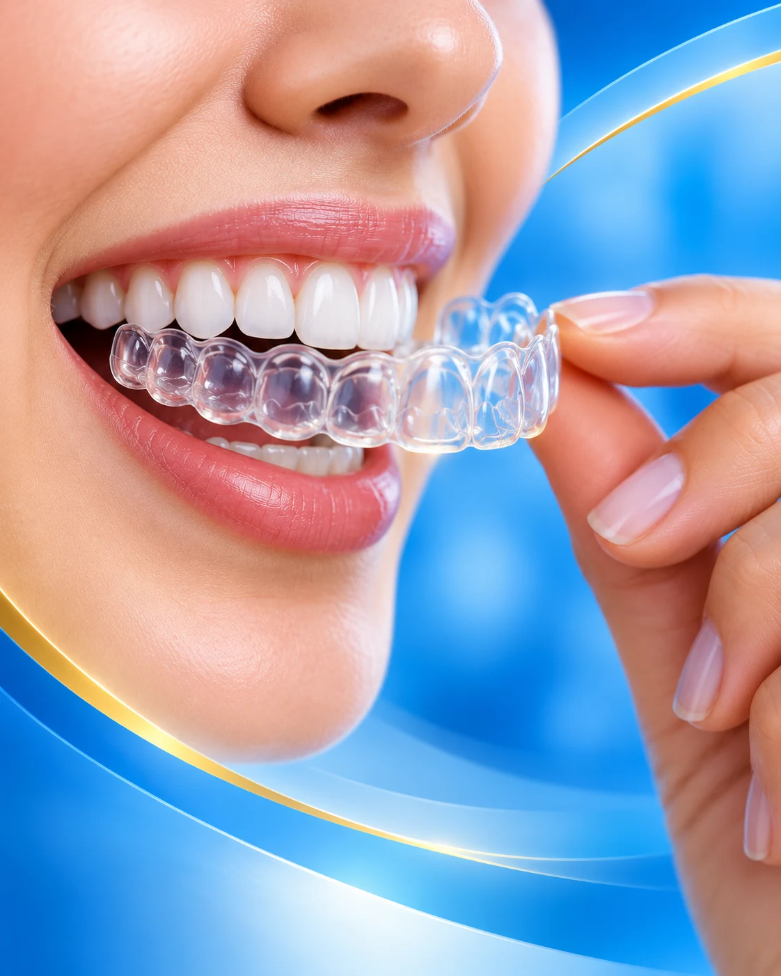 Clear aligner being used for teeth alignment